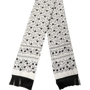 Dolce & Gabbana White Floral Silk Fringed Neck Shawl Scarf