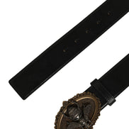Dolce & Gabbana Black Leather Bee Accent Metal Buckle Belt