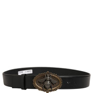 Dolce & Gabbana Black Leather Bee Accent Metal Buckle Belt