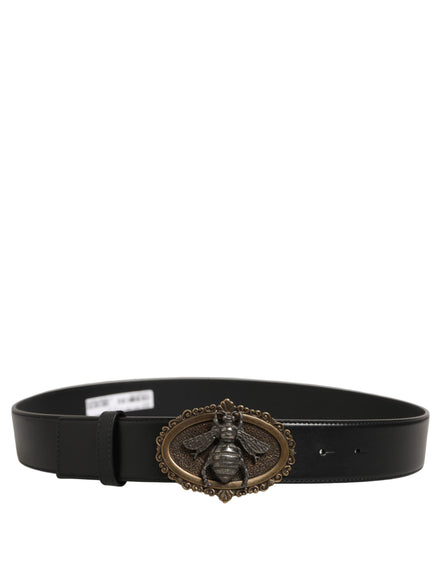 Dolce & Gabbana Black Leather Bee Accent Metal Buckle Belt