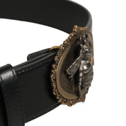 Dolce & Gabbana Black Leather Bee Accent Metal Buckle Belt