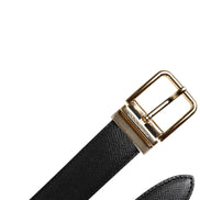 Dolce & Gabbana Black Grained Leather Gold Metal Buckle Belt