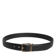 Dolce & Gabbana Black Grained Leather Gold Metal Buckle Belt