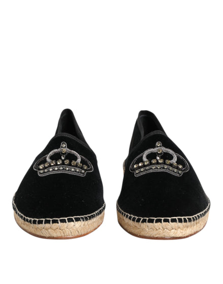 Dolce & Gabbana Black Embellished Crown Flat Espadrilles