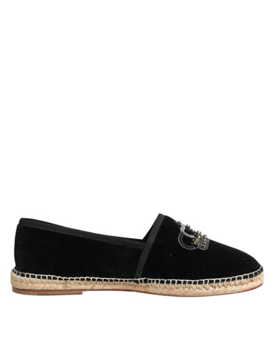 Dolce & Gabbana Black Embellished Crown Flat Espadrilles