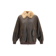 Brunello Cucinelli Geacă Bomber Maro din Piele de Miel