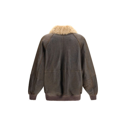 Brunello Cucinelli Geacă Bomber Maro din Piele de Miel