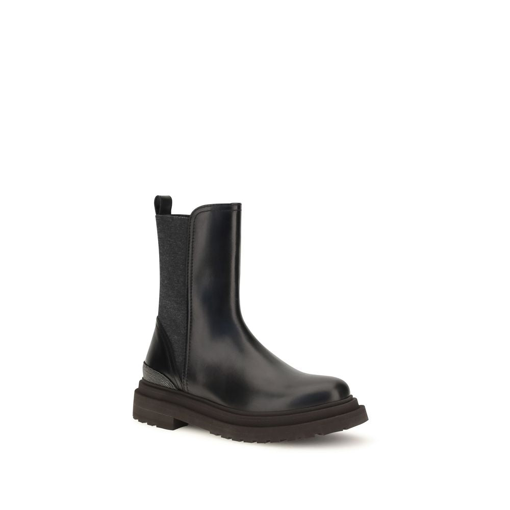 Brunello Cucinelli Ghete Chelsea Negre din Piele de Vițel
