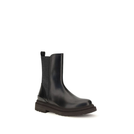 Brunello Cucinelli Ghete Chelsea Negre din Piele de Vițel
