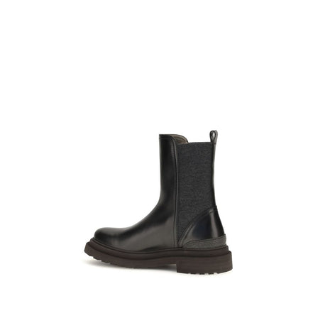 Brunello Cucinelli Ghete Chelsea Negre din Piele de Vițel