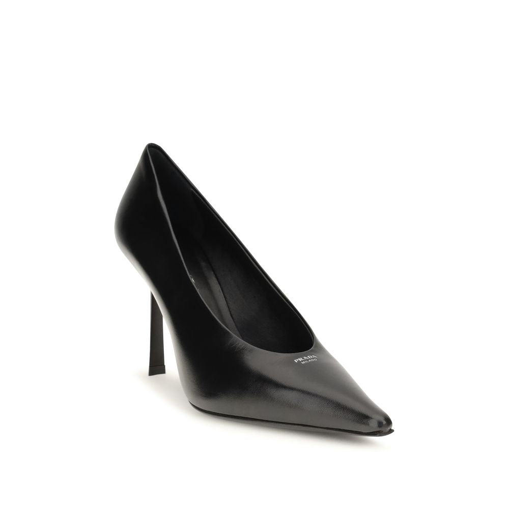 Pantofi Prada cu Toc din Piele de Capră Negri