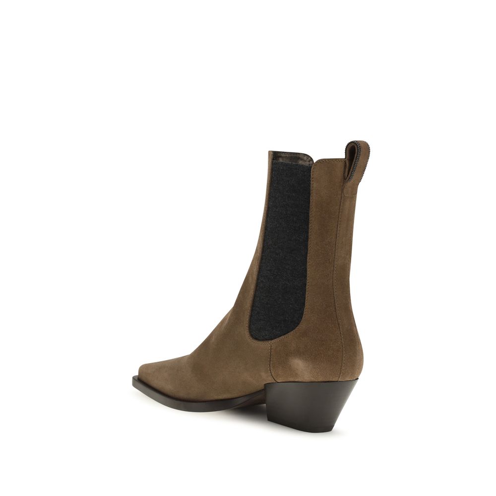 Brunello Cucinelli Brown Calf Leather Ankle Boots