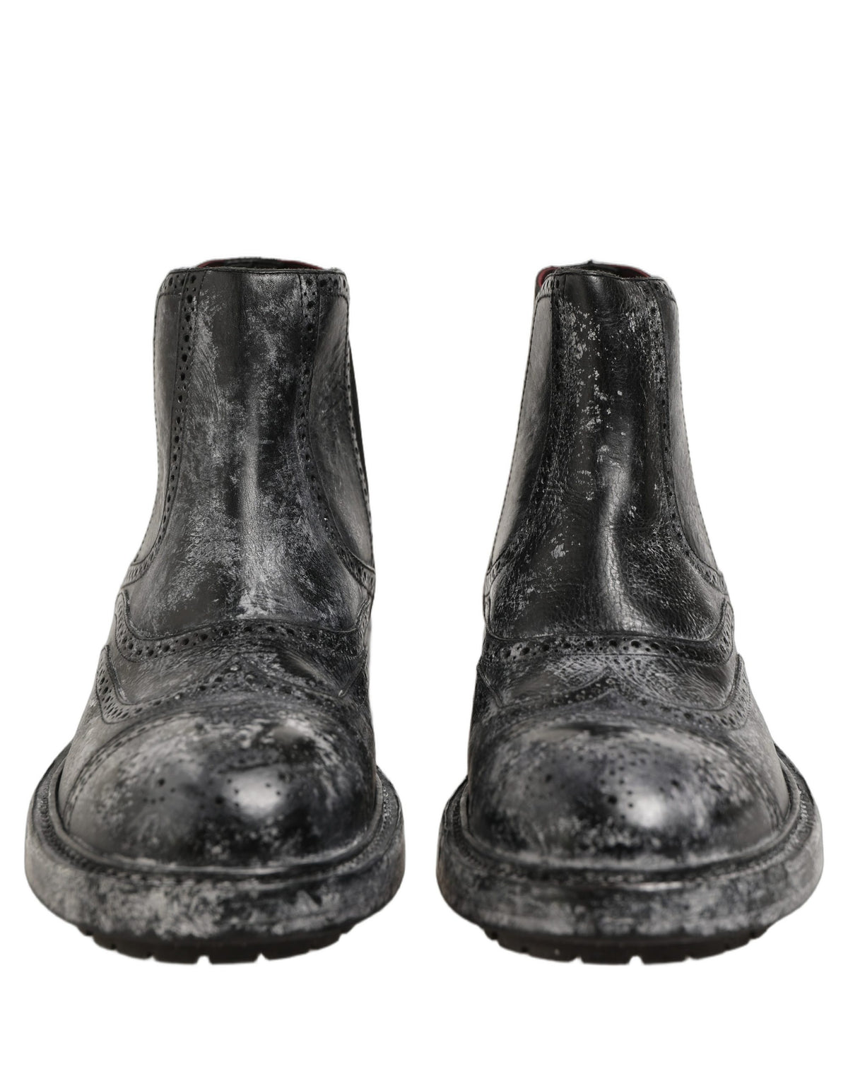 Dolce & Gabbana Black Gray Leather Chelsea Boots