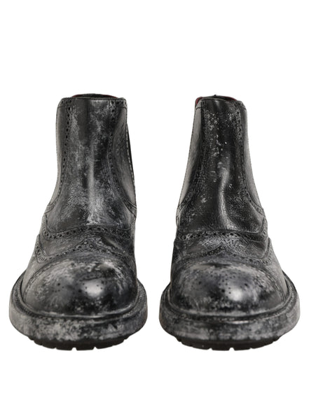 Dolce & Gabbana Black Gray Leather Chelsea Boots