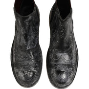 Dolce & Gabbana Black Gray Leather Chelsea Boots