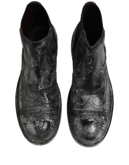 Dolce & Gabbana Black Gray Leather Chelsea Boots