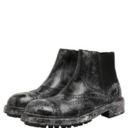Dolce & Gabbana Black Gray Leather Chelsea Boots