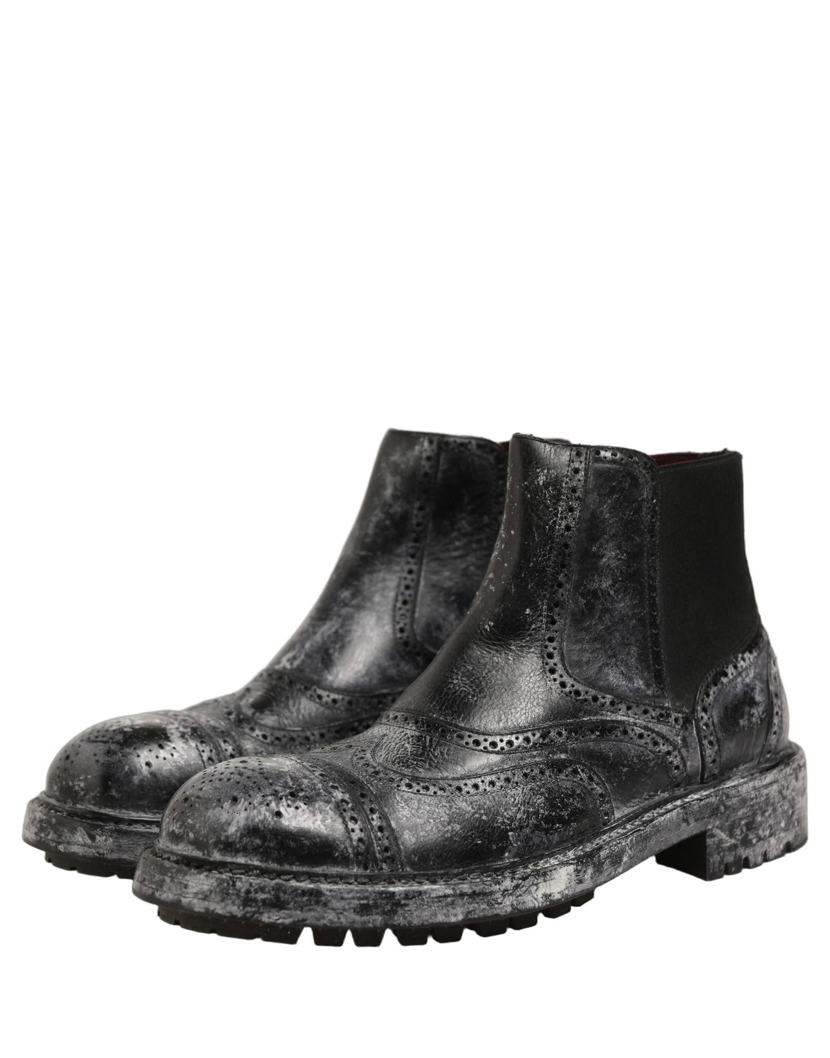 Dolce & Gabbana Black Gray Leather Chelsea Boots
