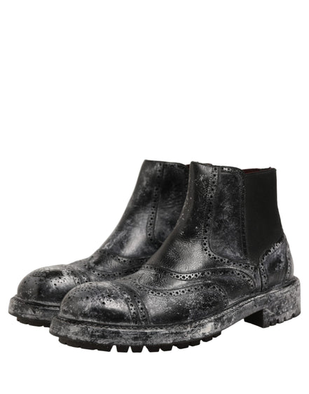 Dolce & Gabbana Black Gray Leather Chelsea Boots