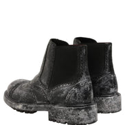 Dolce & Gabbana Black Gray Leather Chelsea Boots