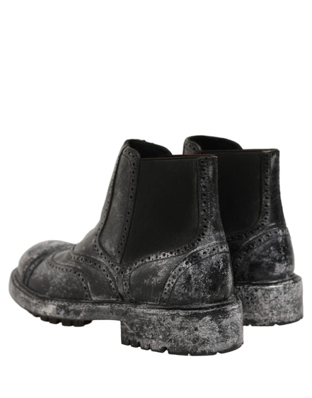Dolce & Gabbana Black Gray Leather Chelsea Boots