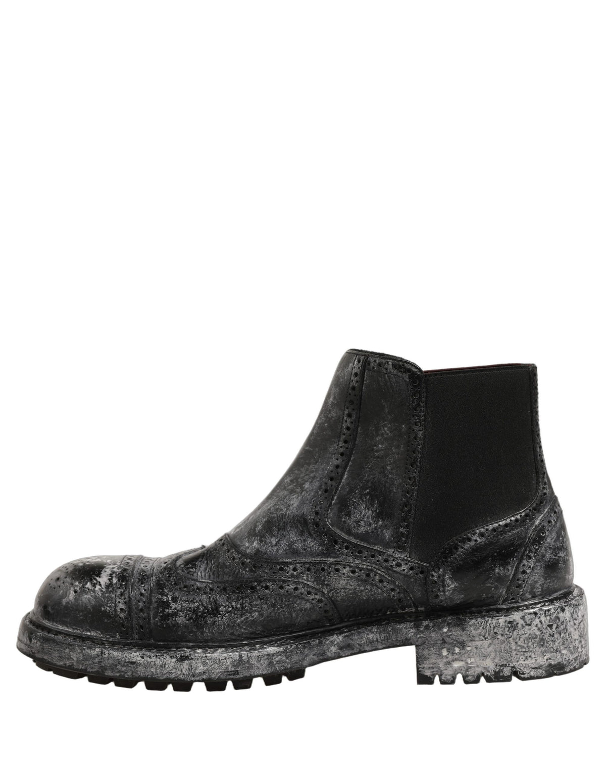 Dolce & Gabbana Black Gray Leather Chelsea Boots