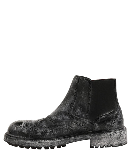 Dolce & Gabbana Black Gray Leather Chelsea Boots