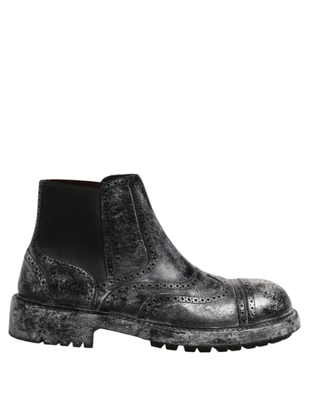 Dolce & Gabbana Black Gray Leather Chelsea Boots