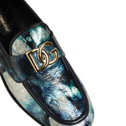 Dolce & Gabbana Mocasini Albastru Metalizat și Argintii din Piele