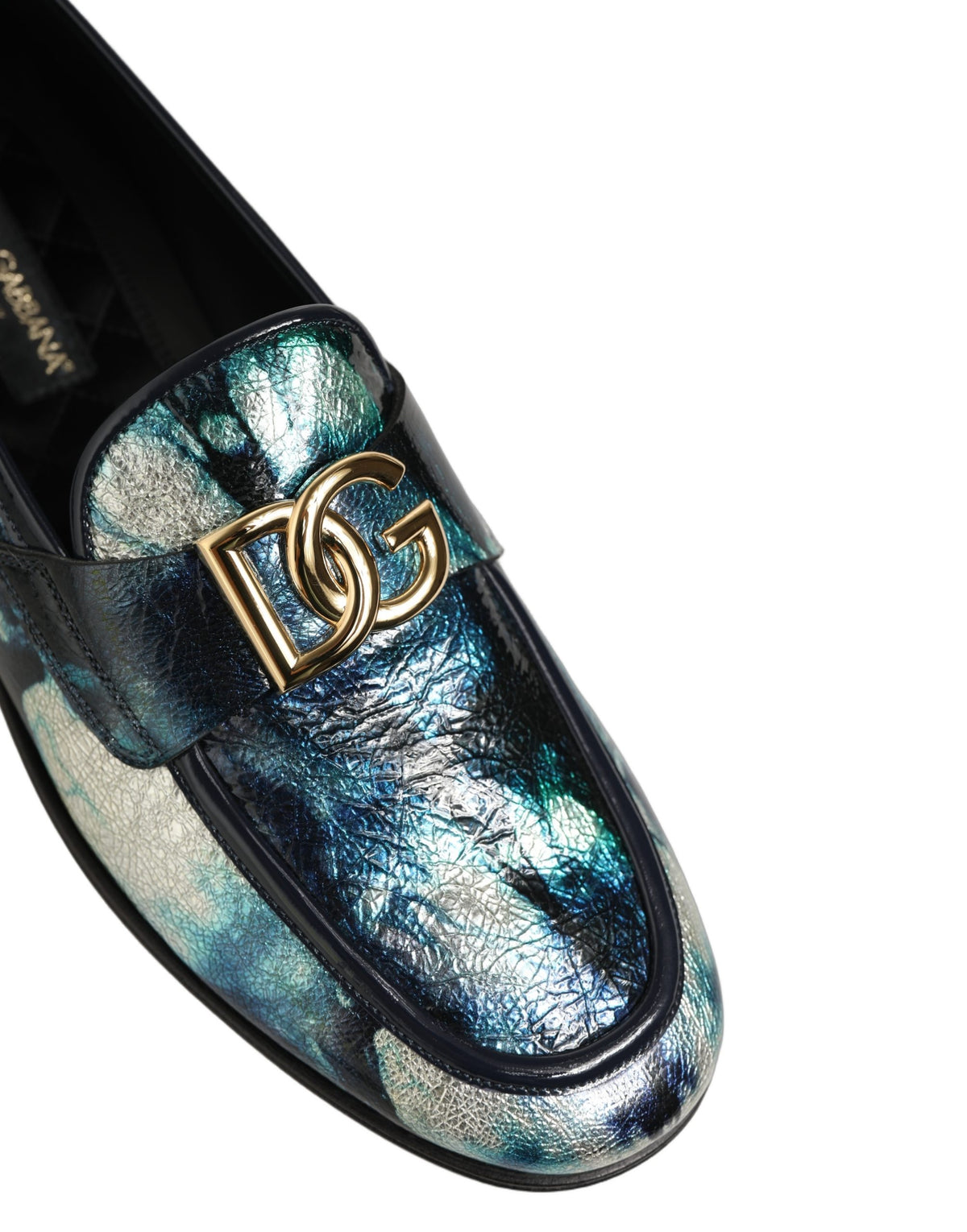Dolce & Gabbana Mocasini Albastru Metalizat și Argintii din Piele