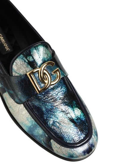 Dolce & Gabbana Mocasini Albastru Metalizat și Argintii din Piele