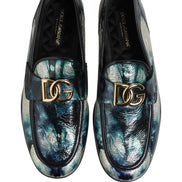 Dolce & Gabbana Mocasini Albastru Metalizat și Argintii din Piele