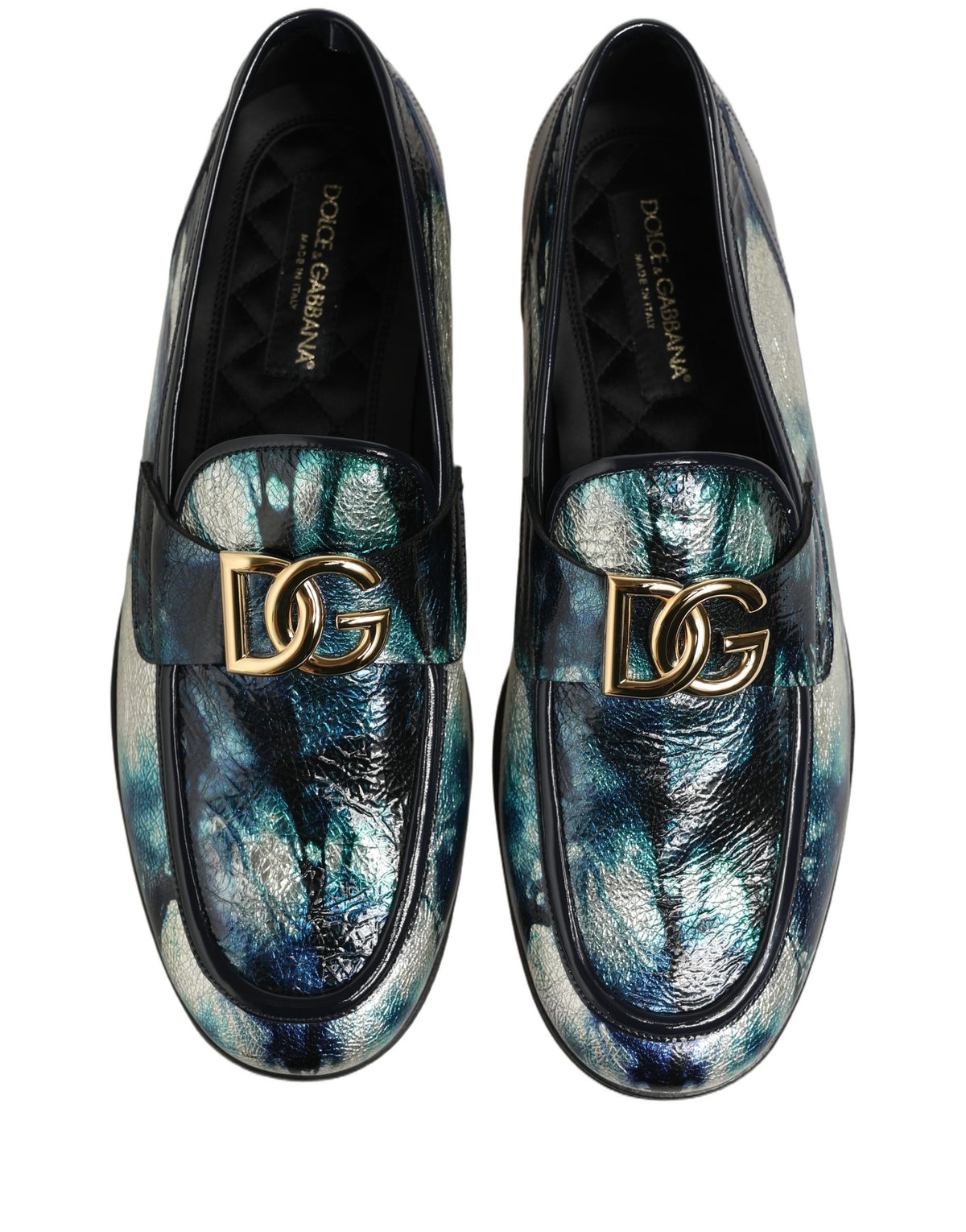 Dolce & Gabbana Mocasini Albastru Metalizat și Argintii din Piele