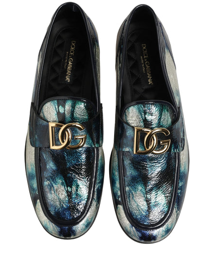 Dolce & Gabbana Mocasini Albastru Metalizat și Argintii din Piele