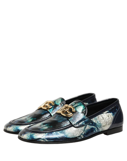 Dolce & Gabbana Mocasini Albastru Metalizat și Argintii din Piele
