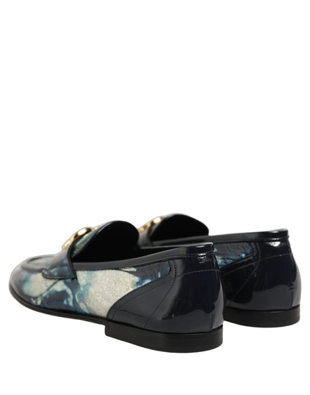 Dolce & Gabbana Mocasini Albastru Metalizat și Argintii din Piele