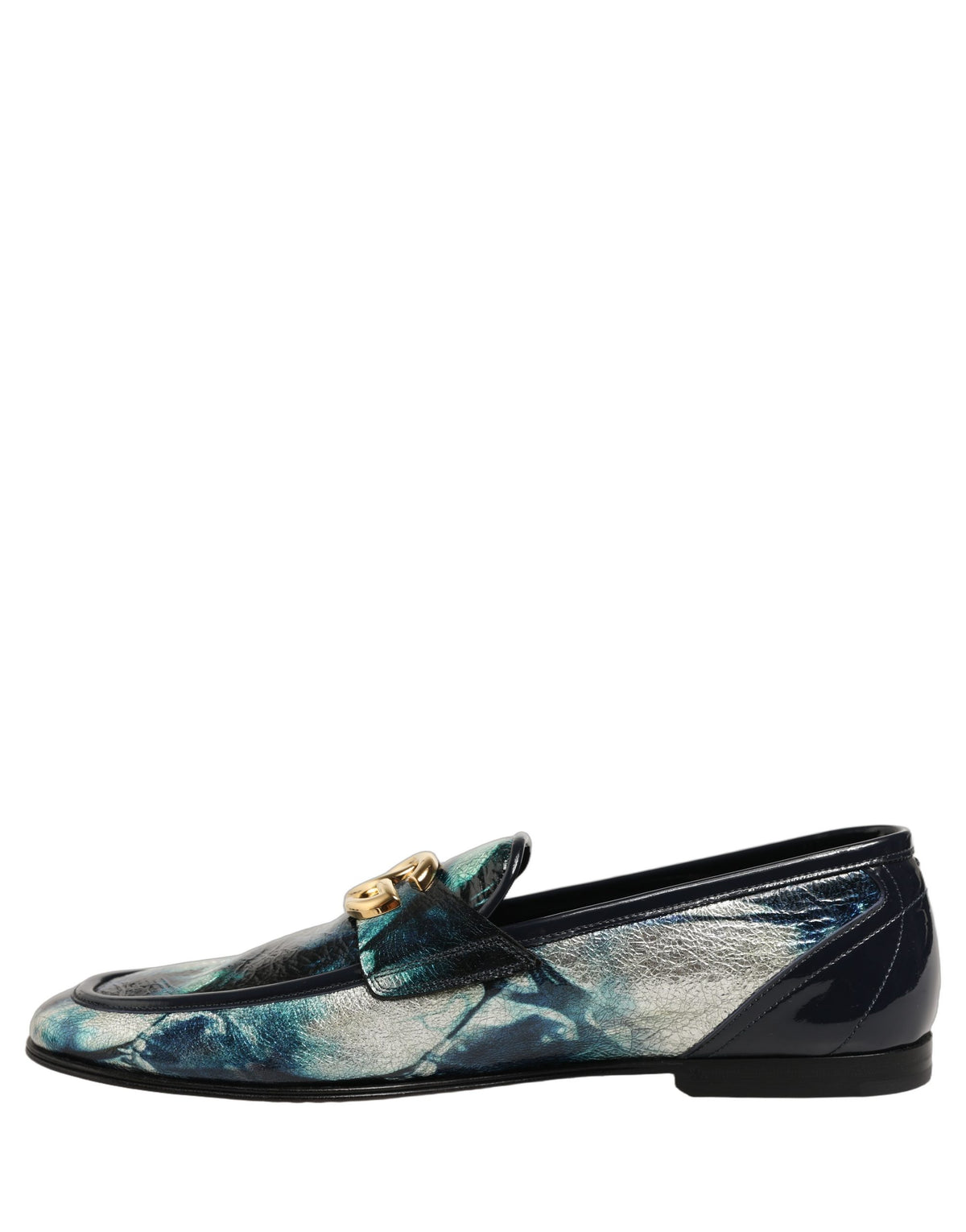 Dolce & Gabbana Mocasini Albastru Metalizat și Argintii din Piele
