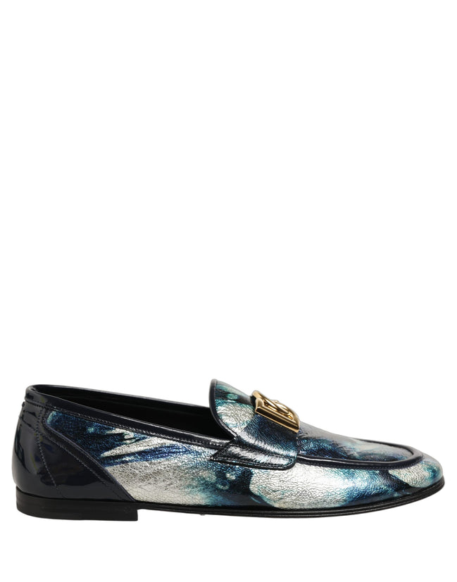Dolce & Gabbana Mocasini Albastru Metalizat și Argintii din Piele
