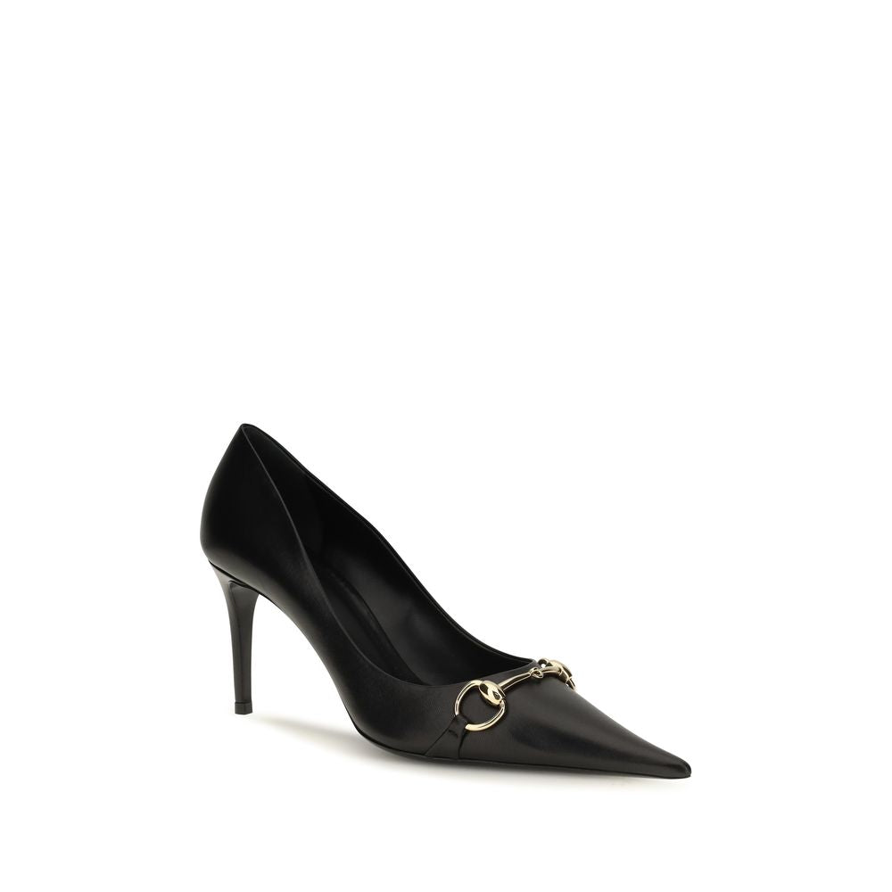 Gucci Pantofi cu Toc Negri din Piele de Vițel