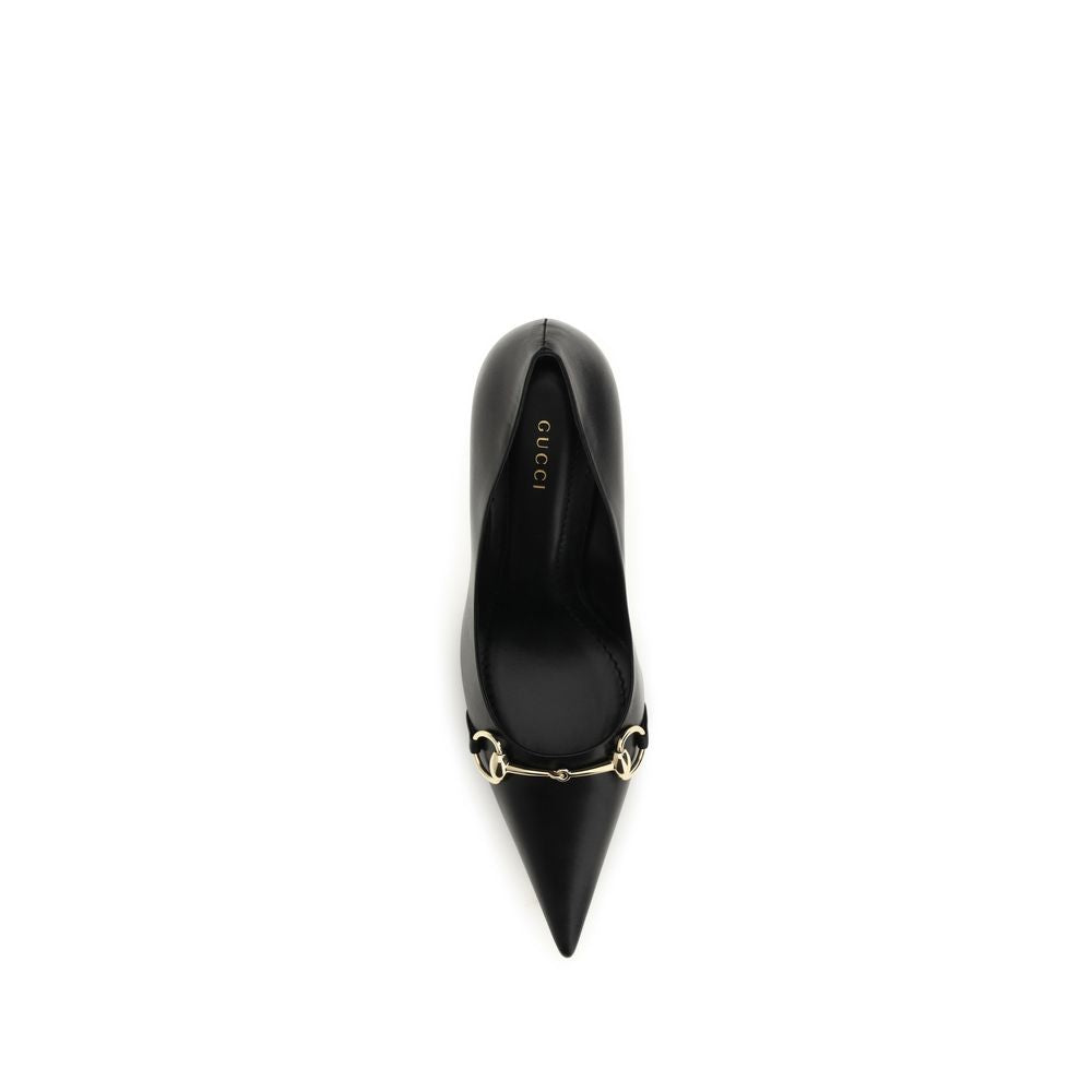 Gucci Pantofi cu Toc Negri din Piele de Vițel