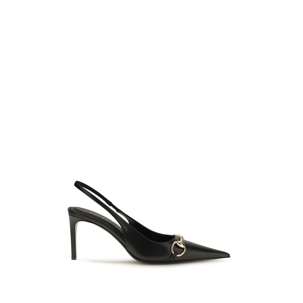 Gucci Pantofi cu Toc Negri din Piele de Vițel
