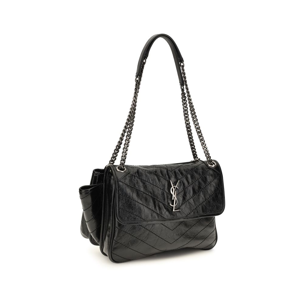 Saint Laurent Geantă de Umăr Neagră din Piele de Vițel
