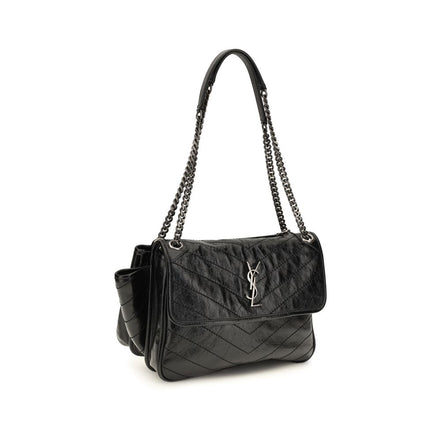 Saint Laurent Geantă de Umăr Neagră din Piele de Vițel