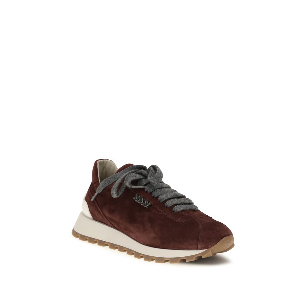 Brunello Cucinelli Pantofi Sport Bordo din Piele de Vițel