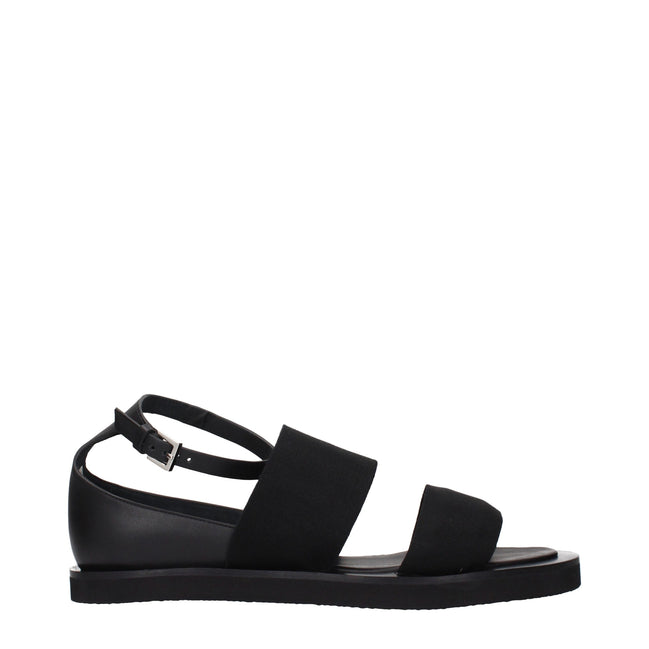 Max Mara Sandale Plate Negre din Material Textil