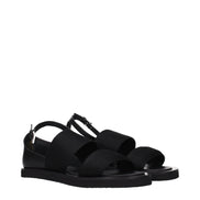 Max Mara Sandale Plate Negre din Material Textil