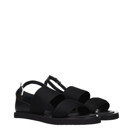 Max Mara Sandale Plate Negre din Material Textil
