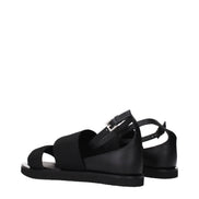 Max Mara Sandale Plate Negre din Material Textil
