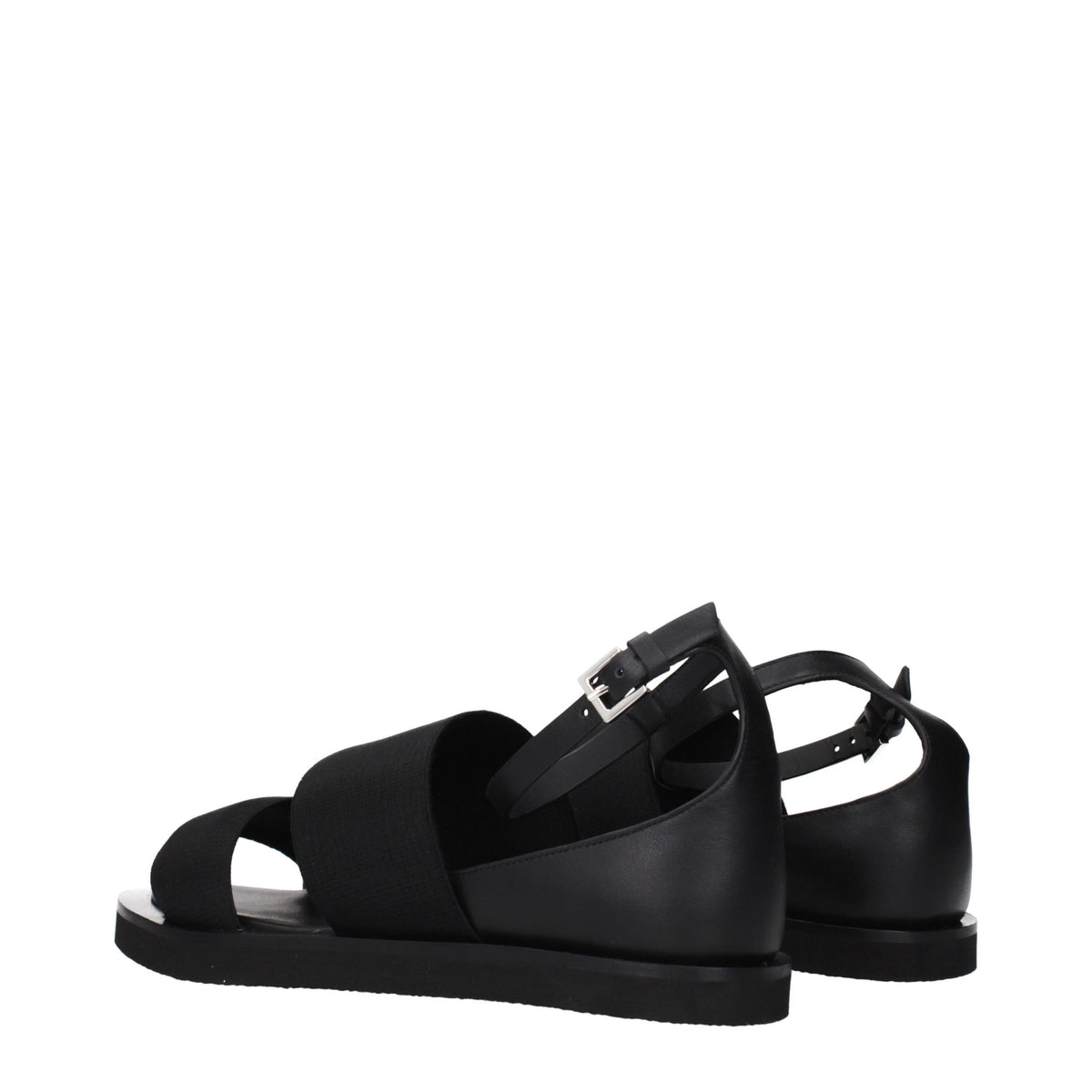 Max Mara Sandale Plate Negre din Material Textil