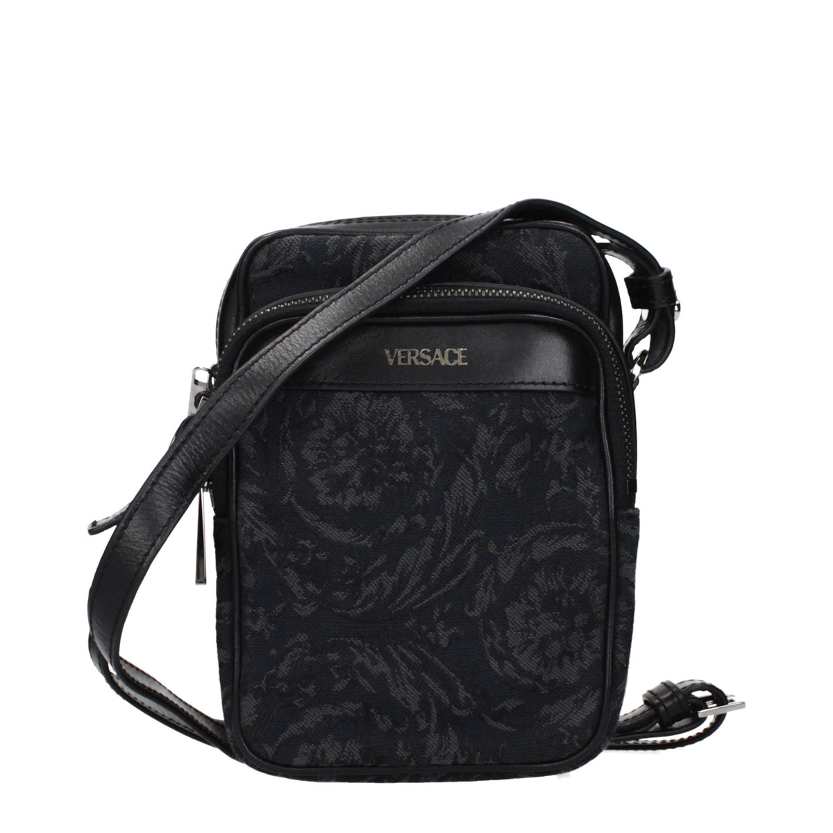 Versace Geantă Crossbody Neagră din Material Textil